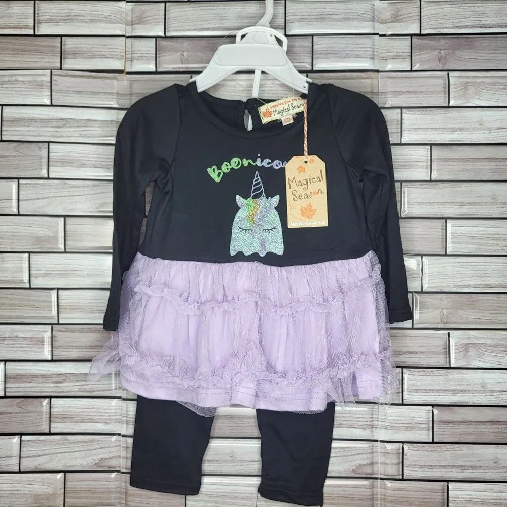 New Baby Halloween Outfit Long Sleeve Black Dress Shirt Unicorn Ghost 12 Months‎